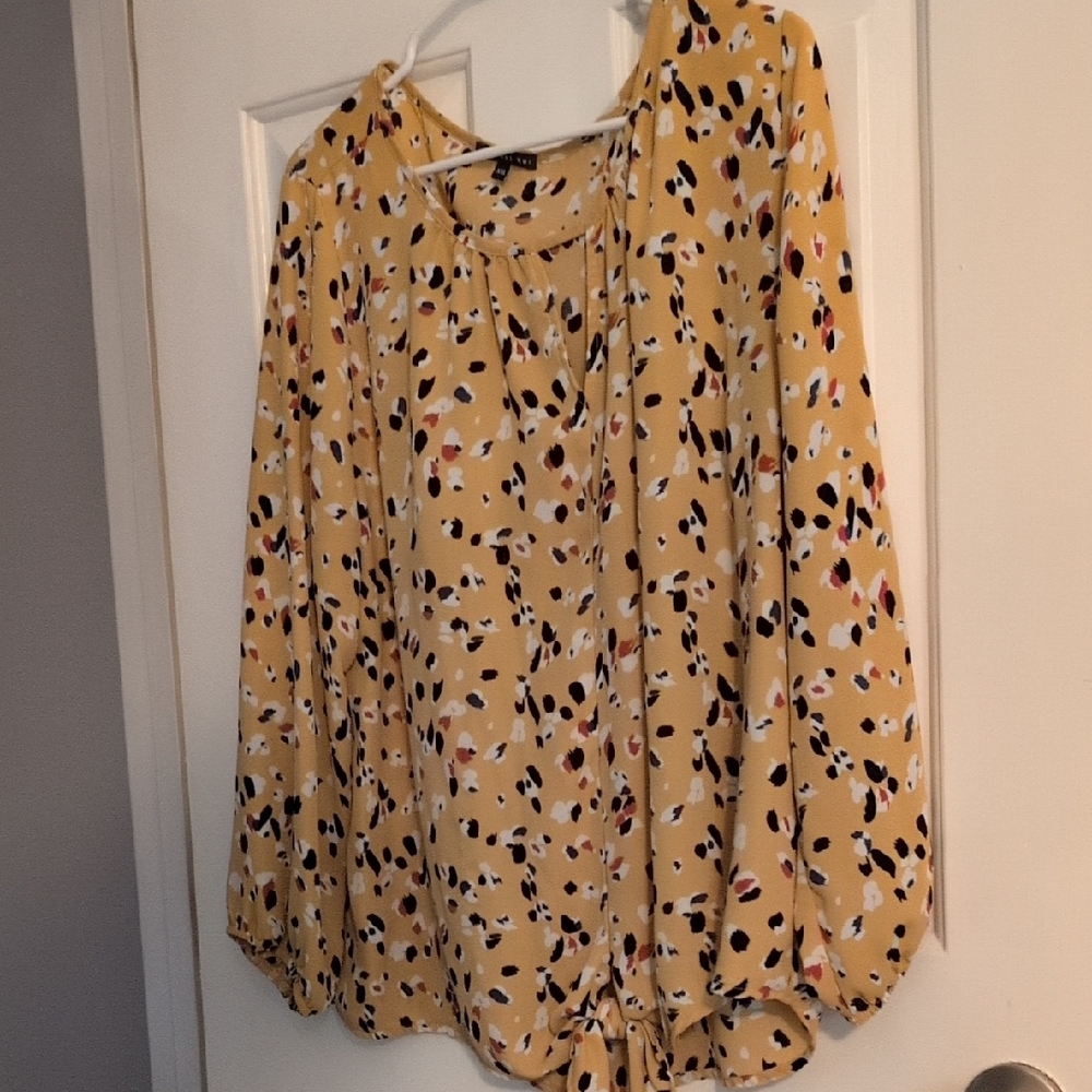 West Kei Mustard Yellow Printed Long Sleeve Blouse